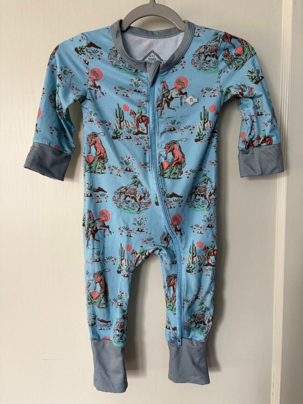 Burlebo Baby zip up one piece sleeper Cowboy Up Size 6-12 months